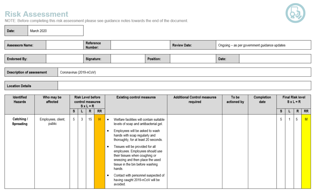 Download Coronavirus Risk Assessment Template – Insure Our Event